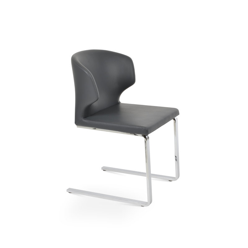 Amed Flat Side Chair, Faux Leather Gray