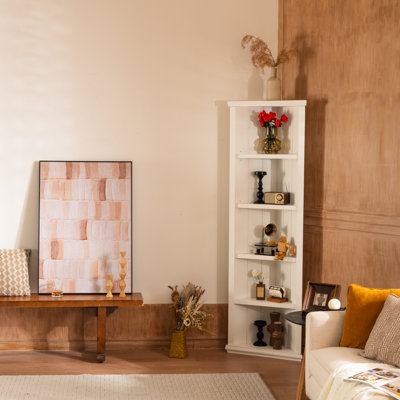 Of Two 76.06'' Tall Triangle Sided White Bookshelves For Displaying Figures And Porcelain Pottery