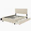 Grand lit plateforme tapissier en velours avec 2 tiroirs et 1 lit gigogne simple TG - beige