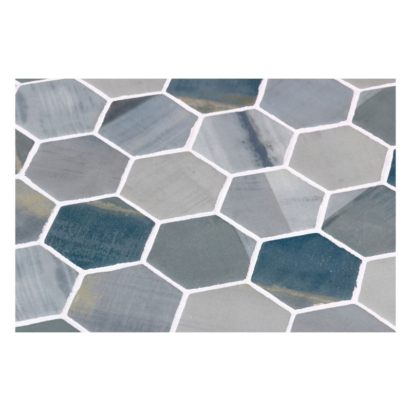 Haelm 2-in Hexagon Honeycomb Marble Look Upcycled Polished Glass Wall & Floor Mosaic Tile, Radico