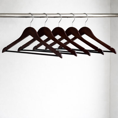  Curved Solid Wood Suit Hangers Mahogany Color 5 Pack Wide