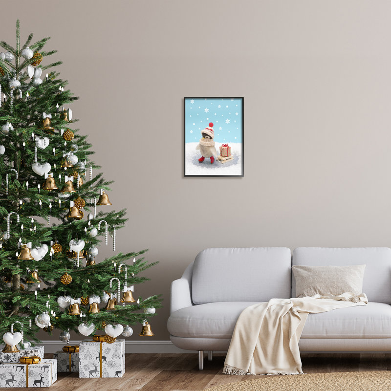 Photo de pingouin, cadeau de Noël encadré sur bois par Lemon & Sugar, H 20 po x l 16 po, Giclée encadrée noir minuit