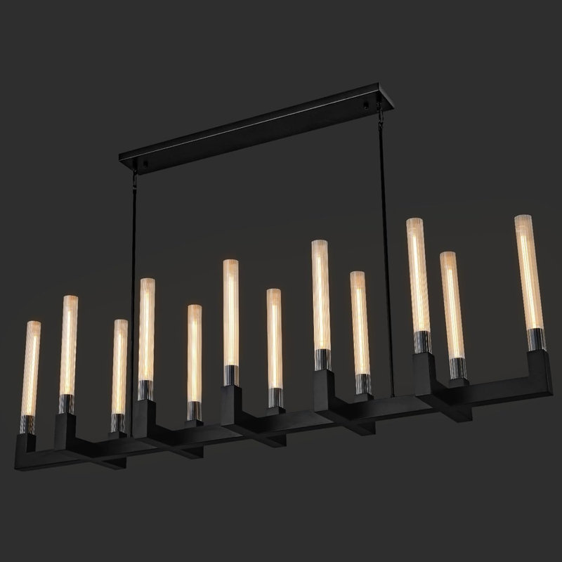 Farmhouse Chandelier With Glass Tube, 17.8'' H X 12'' W X 54'' D, Gold