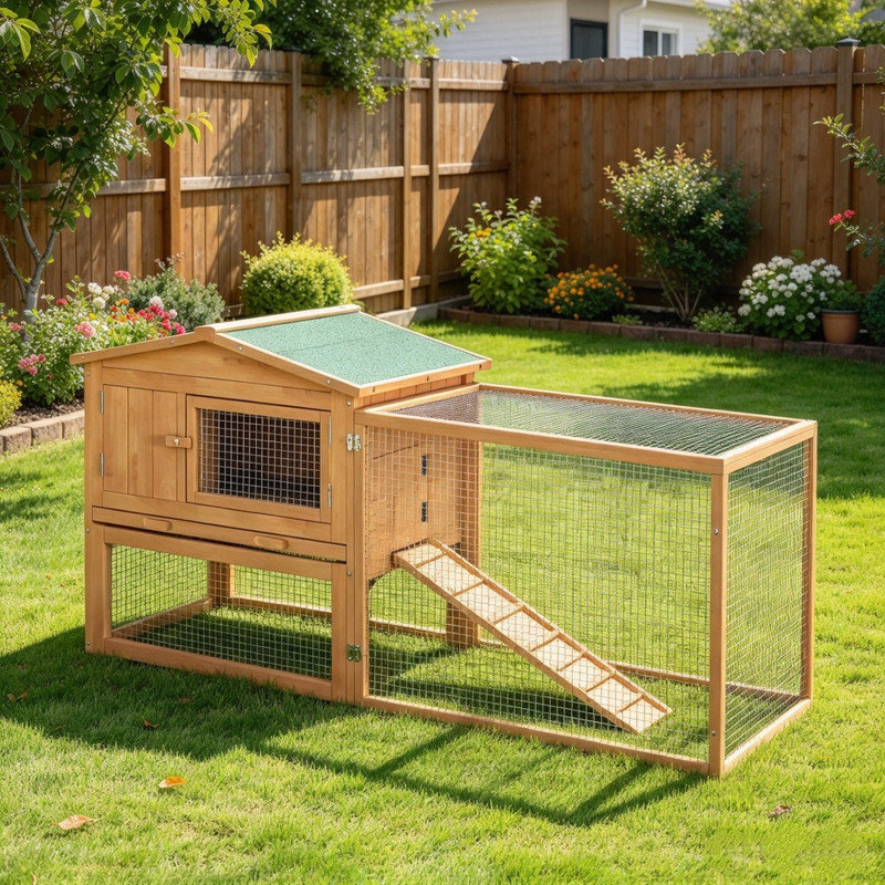 Space-Saving 2 Tier Wooden Rabbit Hutch with Rabbit Run, for Outdoor Garden Backyard, Perfect for Small Backyards and Compact Outdoor Spaces, 85 x 24 x 57cm