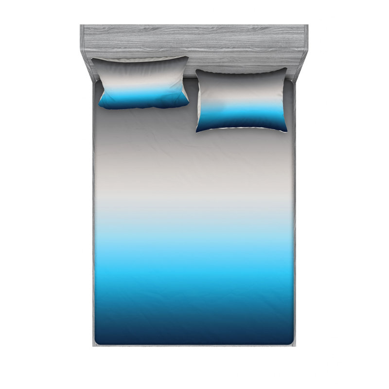 Microfiber Ombre Sheet Set, Queen Sheet Set with Fitted Sheet, Gray/Blue