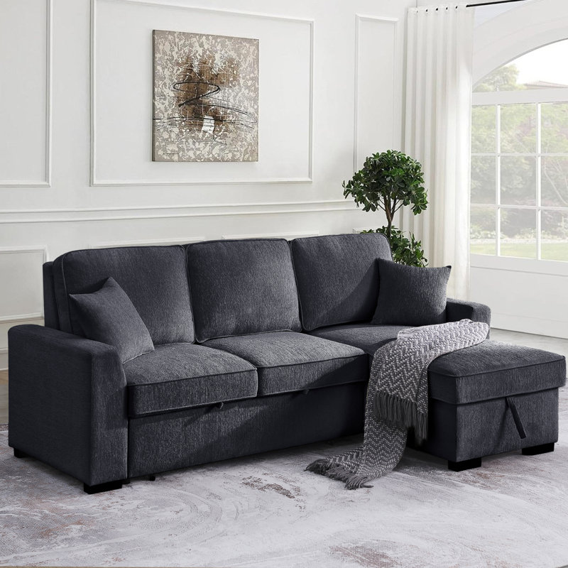 Canapé-lit modulaire réversible avec rangement Elfrieda, Chenille grise foncée