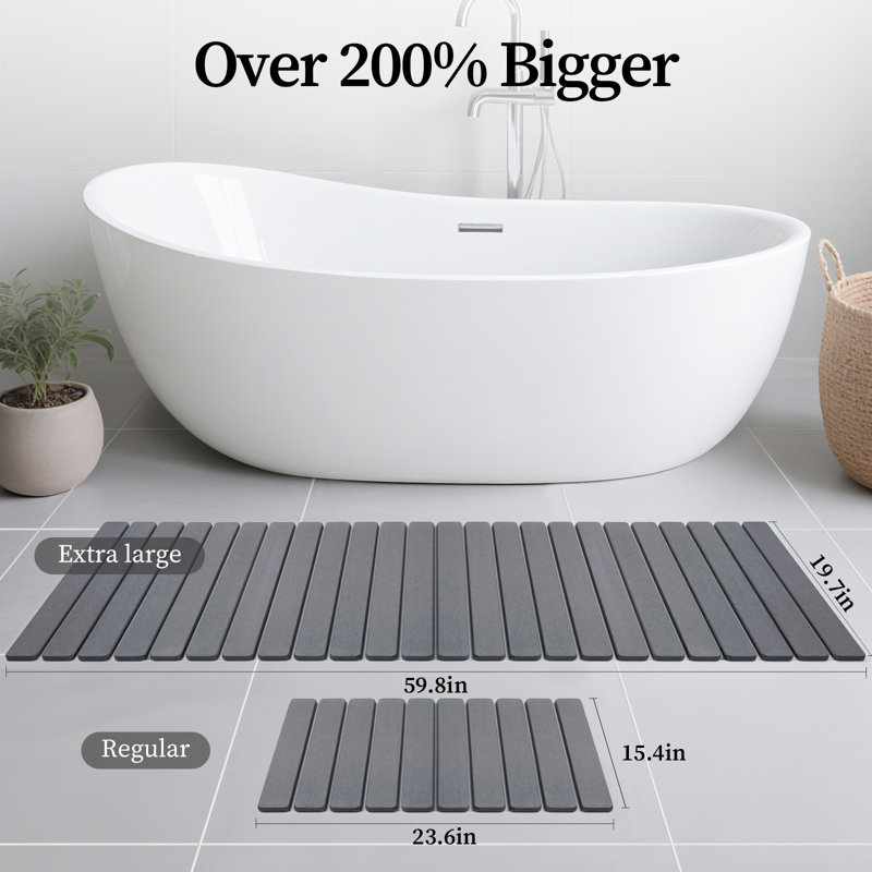  Long Diatomaceous Earth Stone Bath Mat, 60x20 inch Roll Out Stone Bath Runner, Foldable Bathroom Runner Mat Rugs, Super Absorbent, Quick-Drying, Non-Slip, Space-Saving, Easy to Clean