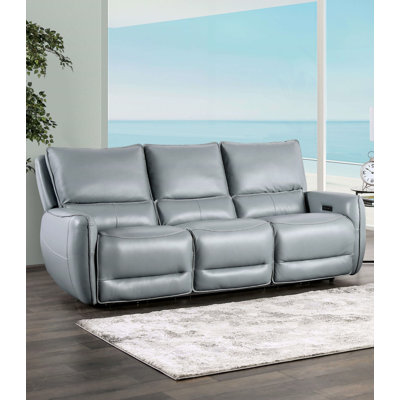 85.4" W Transitional Power Sofa, Pale Blue