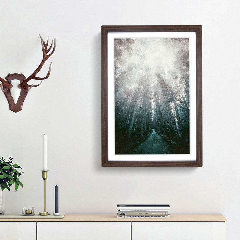 Down the Forest Path in Abstract - Picture Frame Painting Print, 36cm H x 27cm W x 2cm D, Walnut Framed