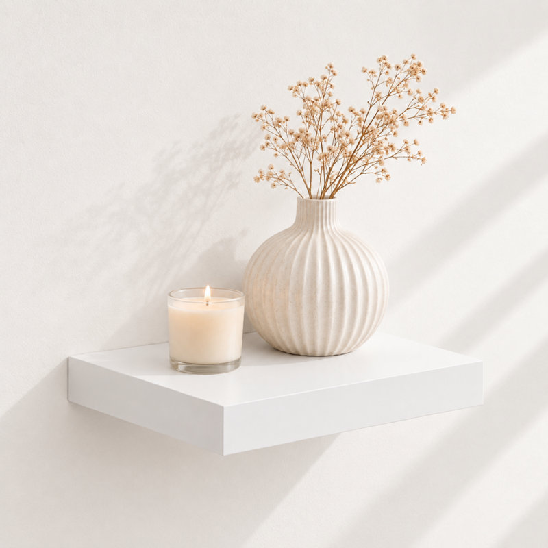 Hudson Floating Wall Shelf Kit, Chunky 3.8cm, Gloss White, Small (24cm)
