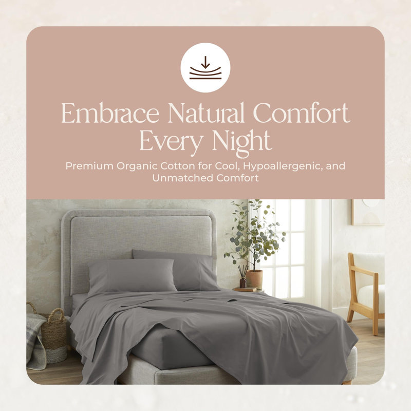 100% Organic Cotton Sheets King Size - GOTS Certified Organic Bed Sheets with Deep Pocket Breathable and Cozy Sateen Weave Gets Softer with Each Wash - Luxury 4 Piece Set (Stone, King)