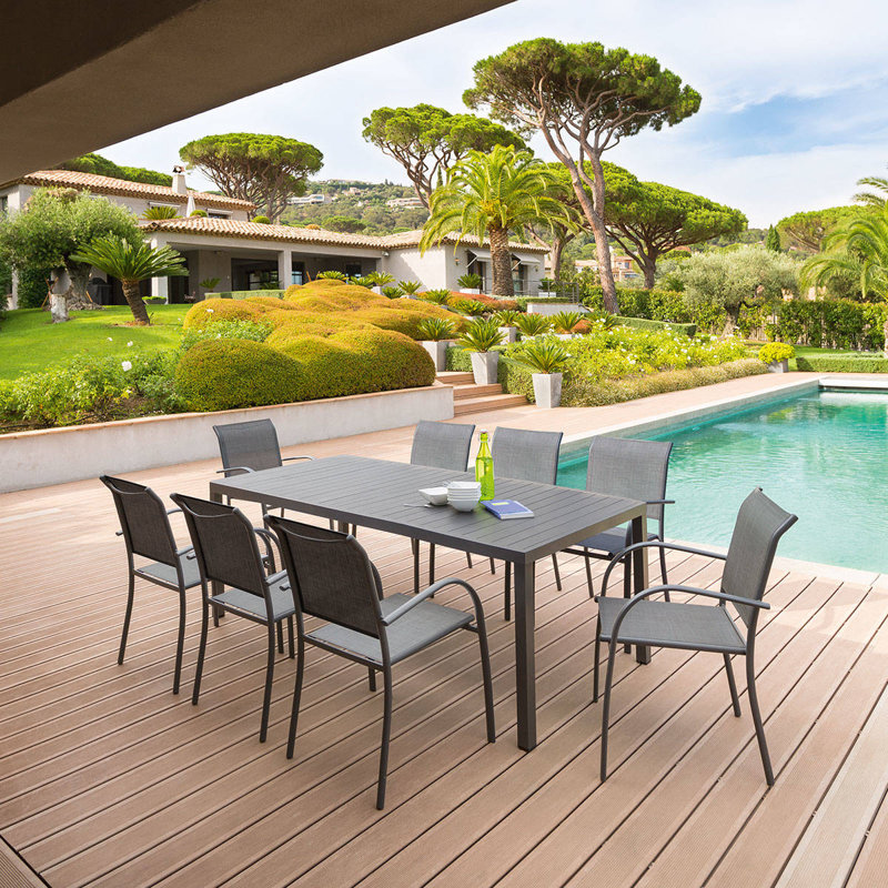 Evelina Rectangular Metal Outdoor Dining Table , 210cm cm W 100cm cm D, Graphite