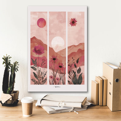 'Pink Midcentury Original Exclusive Geometric Moon And Sun 8' by Momart Canvas Wall Art
