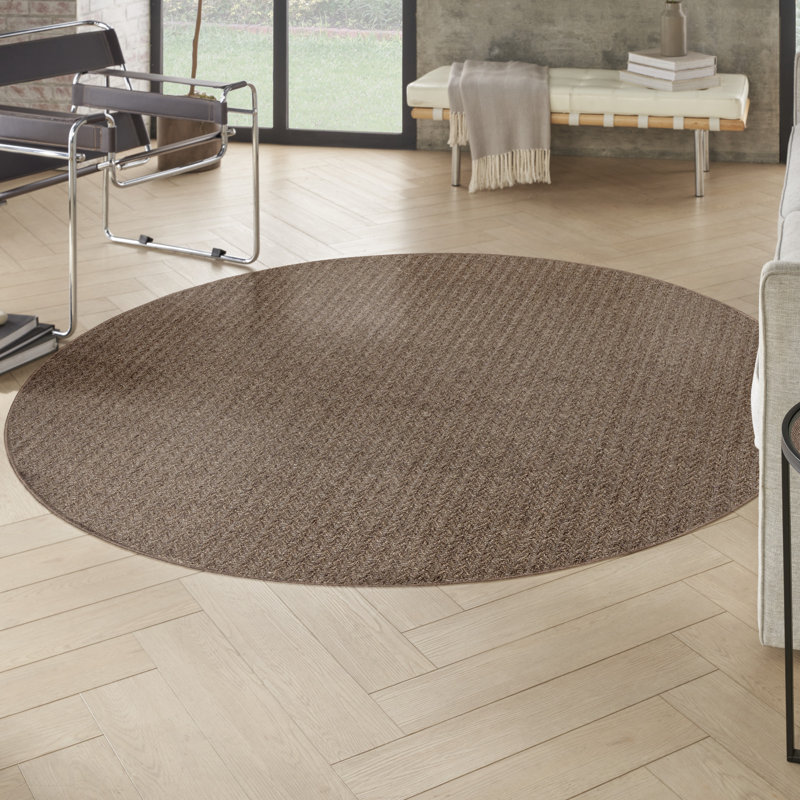 Cantara Chevron Indoor/Outdoor Area Rug, Round 8', Brown