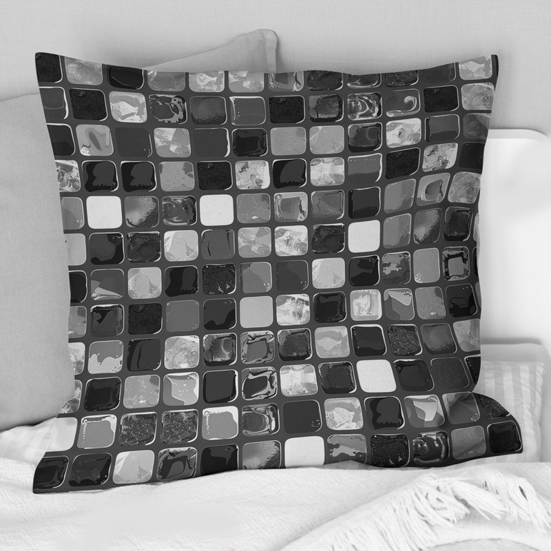 Carreau de mosaïque gris moderne X - Coussin décoratif moderne, H 16 po x l 16 po