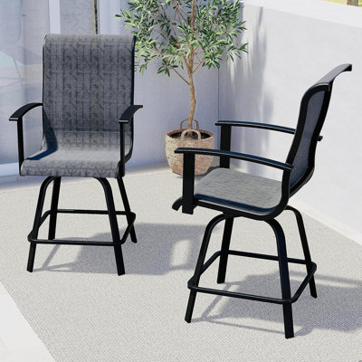 Olilawn Outdoor Patio Stools, Swivel Bar Chairs for Balcony, Poolside, Backyard, Garden (Black Gray Plaid, 2 Pieces)