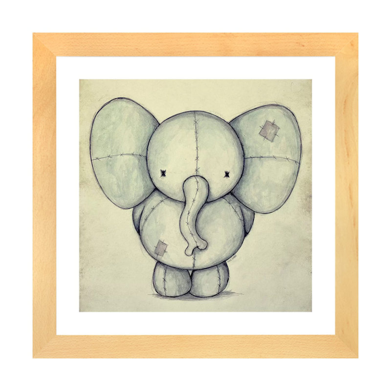 «Cute Elephant» par Mike Koubou - impression d'art graphique, H 16 po x l 16 po x p 1 po, Papier encadré de bois naturel