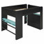 Lit double en bois avec bureau à hauteur réglable, garde-robe, grand espace de rangement et lumière RVB-265247729