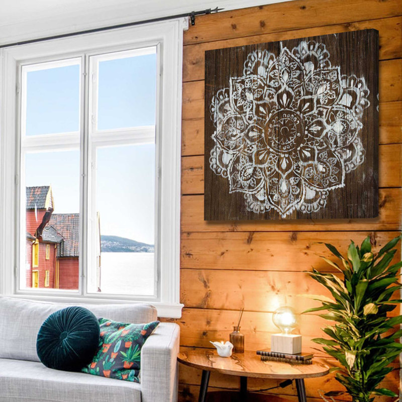 Mandala sur bois foncé - impression, Toile tendue, H 18 po x l 18 po x P 1 po