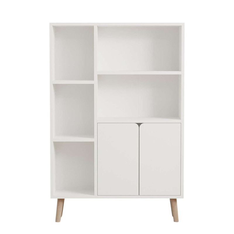 Modern White Bookshelf with Beech Wood Legs, 19.7 x 19.1 x 15.7 inches | 100% Melamine Coated Particle Board, Thickness: 0.7 inches | Scandinavian Design, Stylish Storage Solution for Home & Office