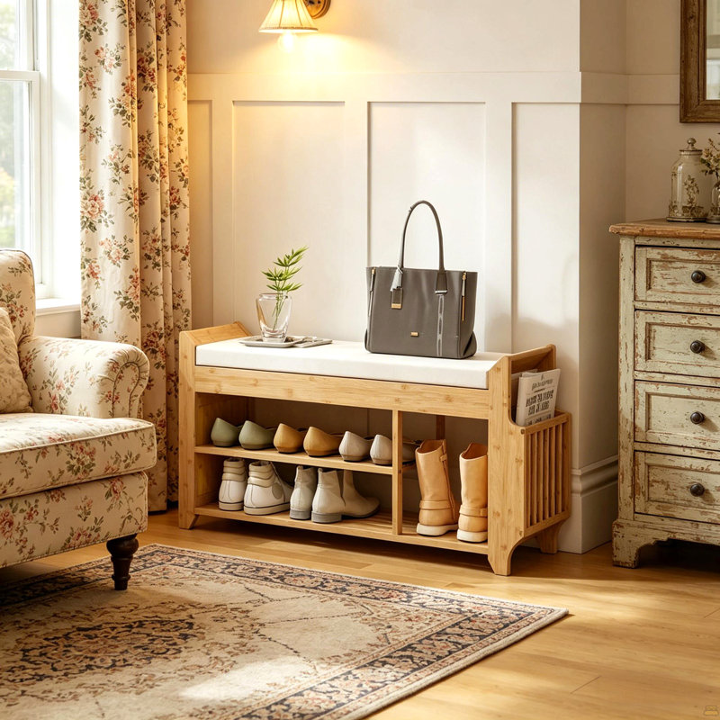 Banc de rangement pour hall d'entrée, banc à chaussures avec sièges rembourrés confortables