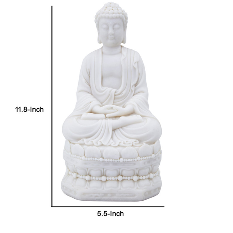 Statuette bouddha méditant, décor décoratif spirituel, résine blanche de 12 pouces