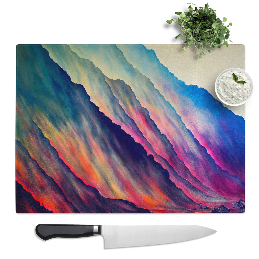 Beautiful Colourful Mountain Abstract  Glass Chopping Board