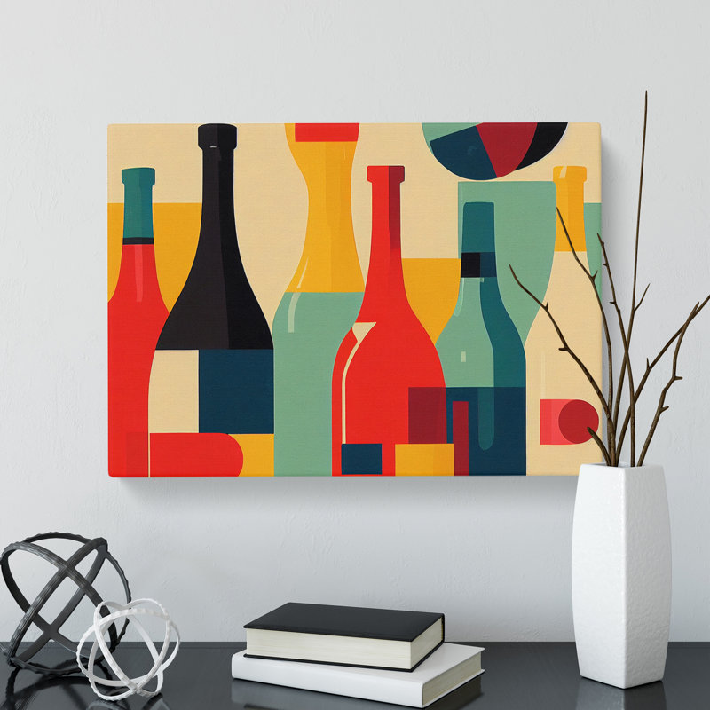 XXX-H1022-WF-10170X Wine Bottle Retro Art Vol.3 Abstract - Wrapped Canvas Print, 35cm H x 50cm W x 3cm D