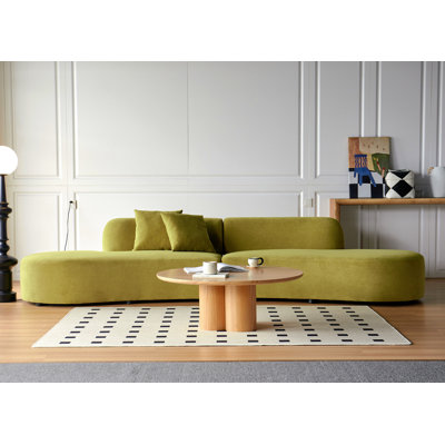 132" Curved Sofa With Throw Pillows, 6 Seater Luxury Velvet Couch With Half Moon Design And High-Density Foam, Ideal For Modern Living Room, Office & Apartment, Olive Green