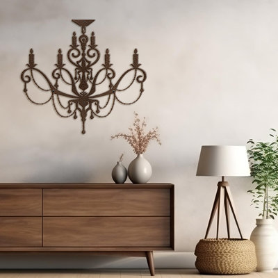 Chandelier with Ornate Candle Motif Minimalist Modern Abstract Wall Accent Hanging Metal Wall Decor