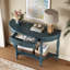 Console demi-lune en bois massif avec tiroir cannelé en bleu rustique