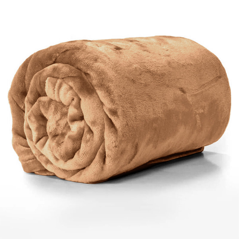 Couverture réversible en fausse fourrure de peluche vison, Simple (60 po x 80 po), Chameau