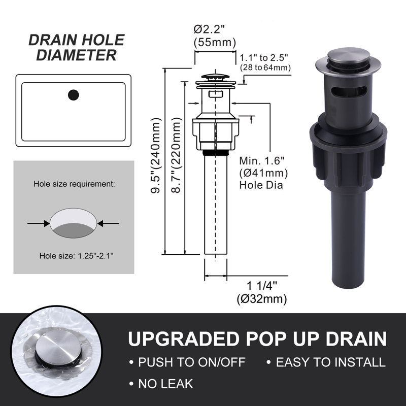 8 po Robinet de lavabo de salle de bain avec ensemble de bonde, Nickel brossé