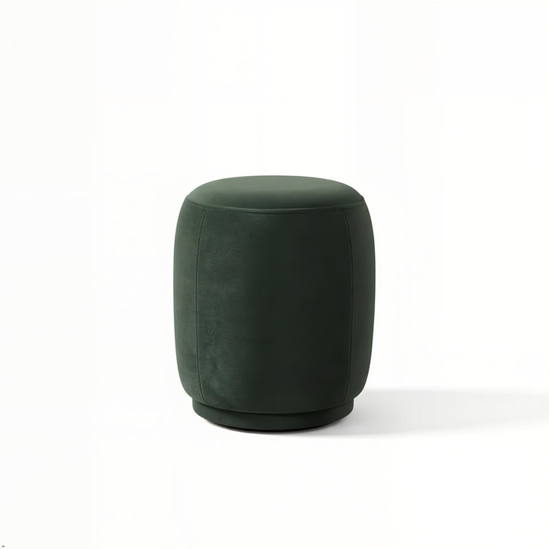 Round Velvet 15" Accent Stool Ivory, Green