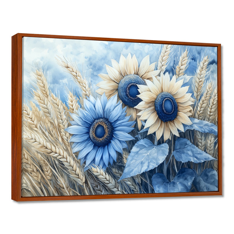 Art mural de tournesols Donasia, H 30 po x l 40 po, Brun, Impression encadrée flottante