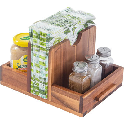 Porte-serviette en bois avec salière et poivrière