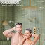  Système de douche thermostatique, robinet de pluie à fixation au plafond 16 po, double pomme de douche murale 6 po avec douchette-93884724