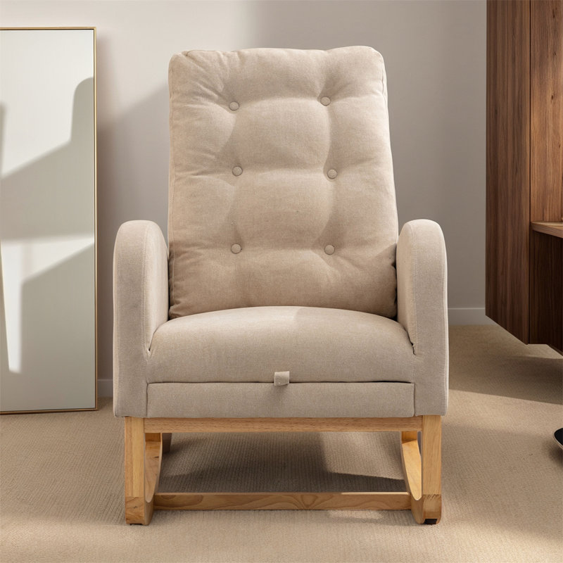 Chaise berçante avec repose-pieds à haut dossier, Beige en double
