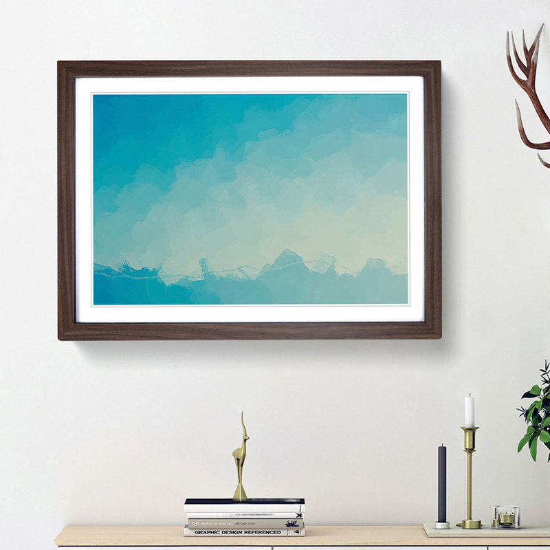 Mountains of Blue in Abstract - Framed Print, 62cm H x 87cm W x 2cm D, Walnut Framed