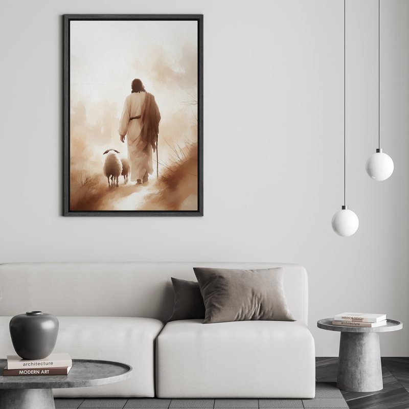 Impression sur toile «Jesus with Sheep», confession religieuse, H 36 po x l 24 po, Noir