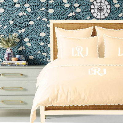 Monogram 400TC Cotton Small Scallop Embroidery Duvet Cover Set
