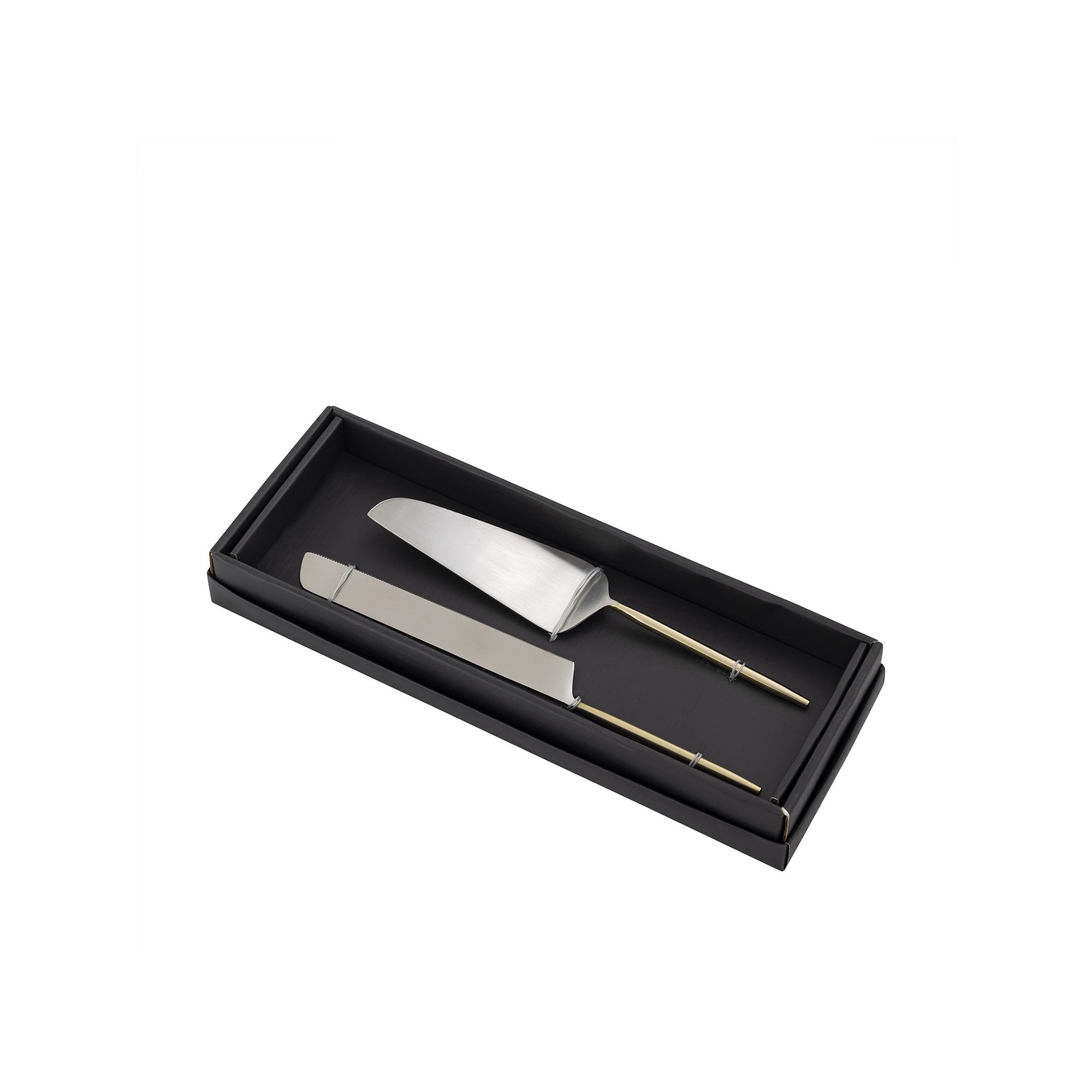 Set Of 2 Silver & Black Stainless Steel Dessert Set, Gold