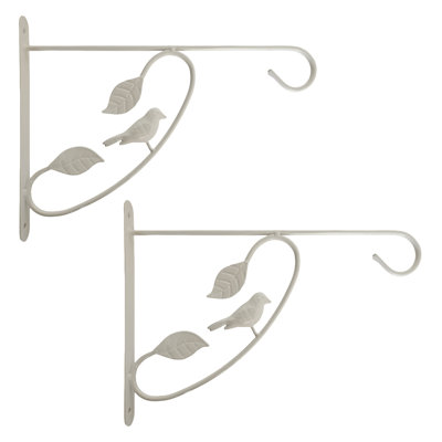Gardenized Set Of 2 Pcs 12-inch Scroll Hanging Bracket With Bird Accent For Plants Lanterns Wind Chimes & Decor Items Suitable For Garden Porch Balcony Patio Entryway Fence Or Indoor Use, Black