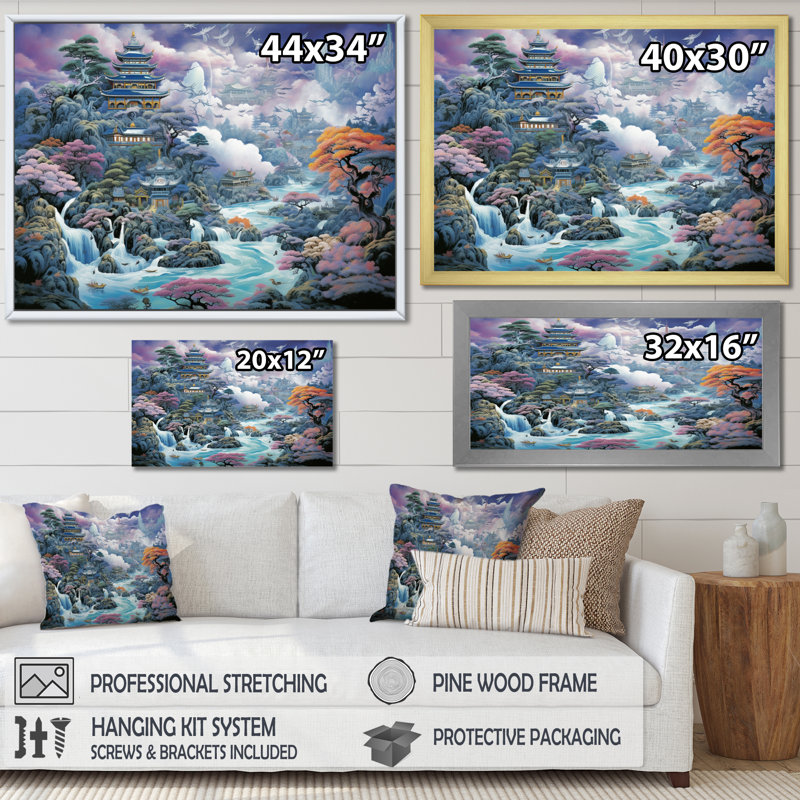 "Macknair Asian Art Mystic Landscape II", reproduction d'art sur toile, Cadre photo argenté, H 34 po x l 44 po x P 1,5 po