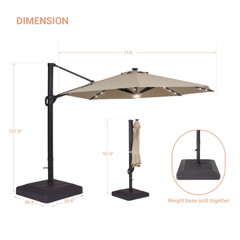 Parasol en porte-à-faux avec base Daarina, Brun clair