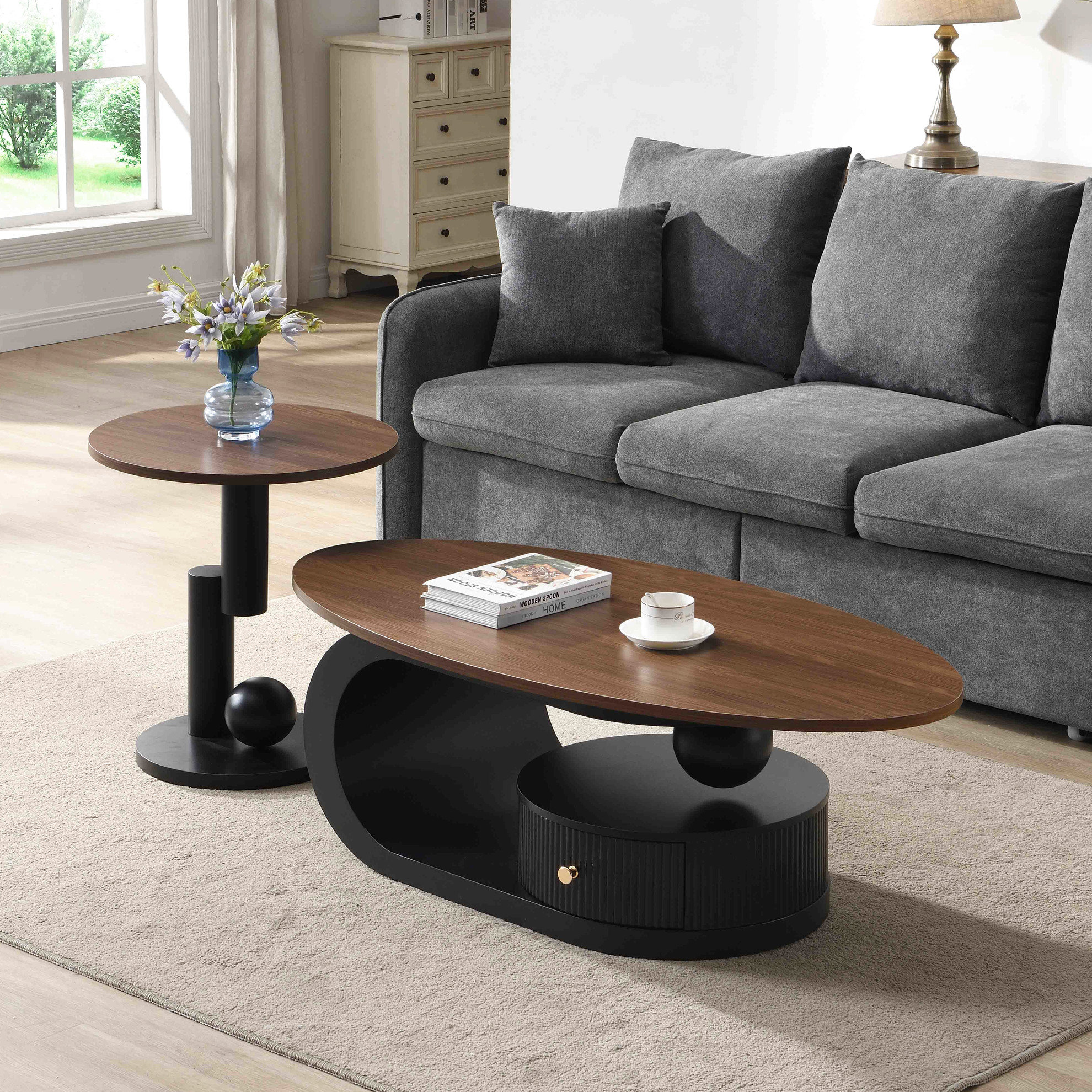 Latitude Run® Nesting Coffee Table Of 2 - Black Centre And Side Tables ...