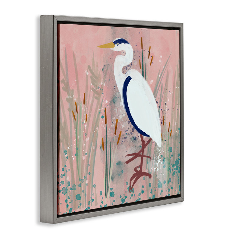 «Coastal White Bird» par Juliet Rose Philips, Cadre flottant gris lustré, H 18 po x l 18 po x P 1,7 po