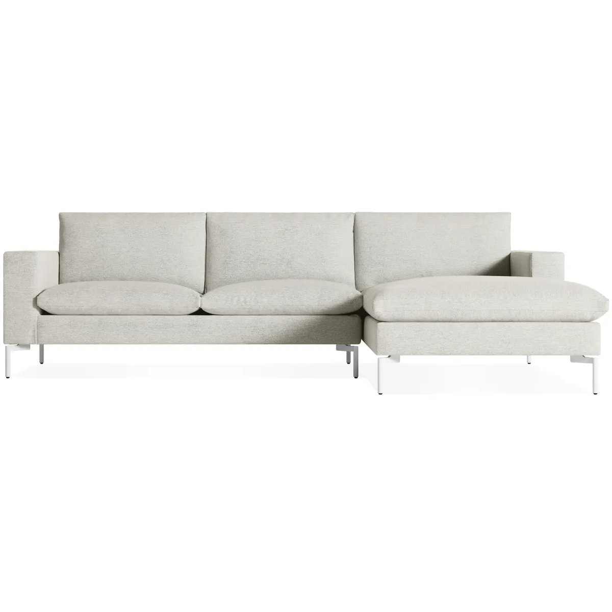 New Standard Upholstered Chaise L-Sectional, Right Hand Facing, White, Maharam Mode/Clavicle 100% Polyester