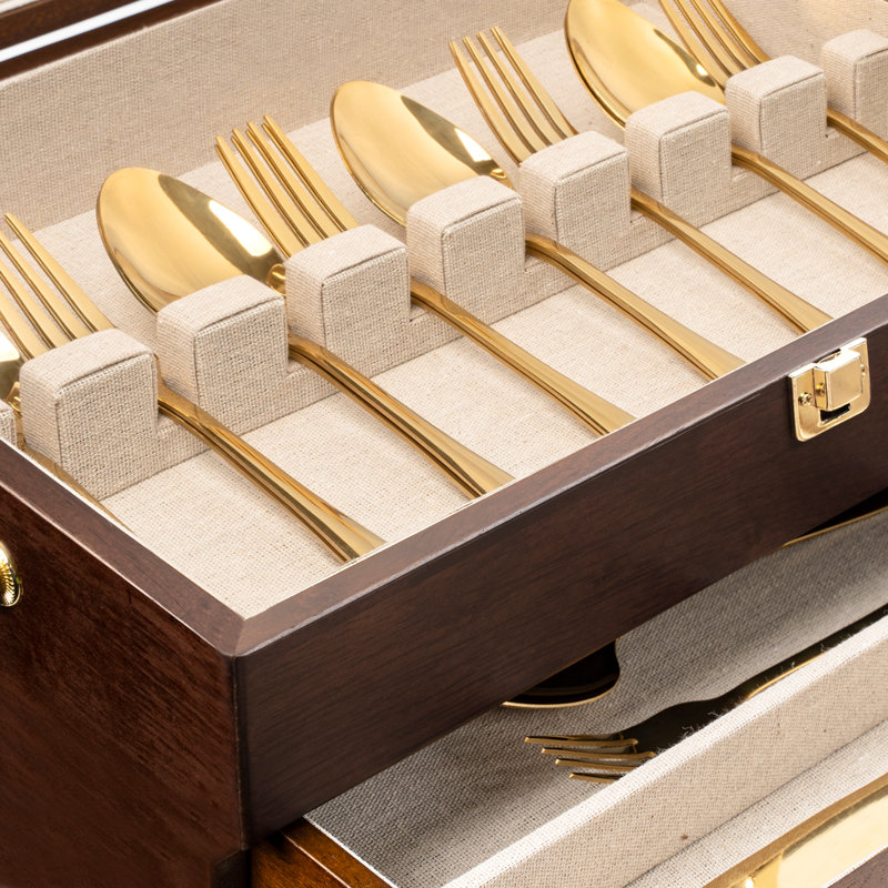 3-layer Silverware Storage Box With Drawer, Wooden Silverware Chest With Handle And Linen Liner For Storing Fine Flatware And Utensils, Walnut