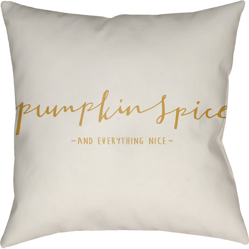 Pumpkin Spice Indoor/Outdoor Throw Pillow, 20" H x 20" W x 4" D, White/Yellow